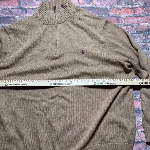 Vintage Polo Ralph Lauren Knit Sweater Camel Brown 1/4 Zip Mock Neck Men’s 2XLT - Picture 5 of 5